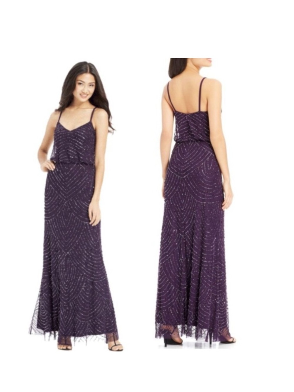 Adrianna Papell Plum Beaded Gown SZ 2 NWT Formal GALA Art Deco Evening MOB Party - Picture 8 of 12